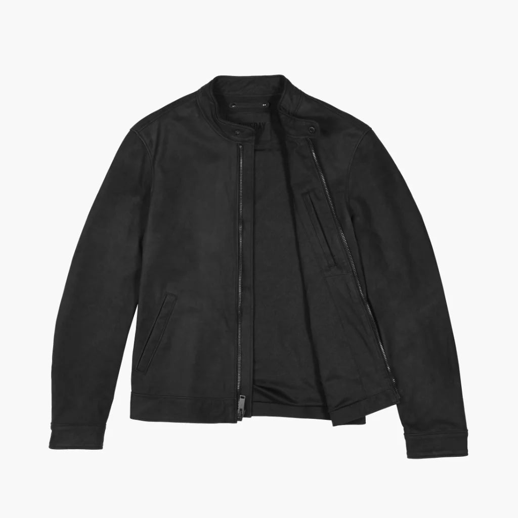 Men’s Black Matte Leather Racer Jacket – Rugged & Handcrafted