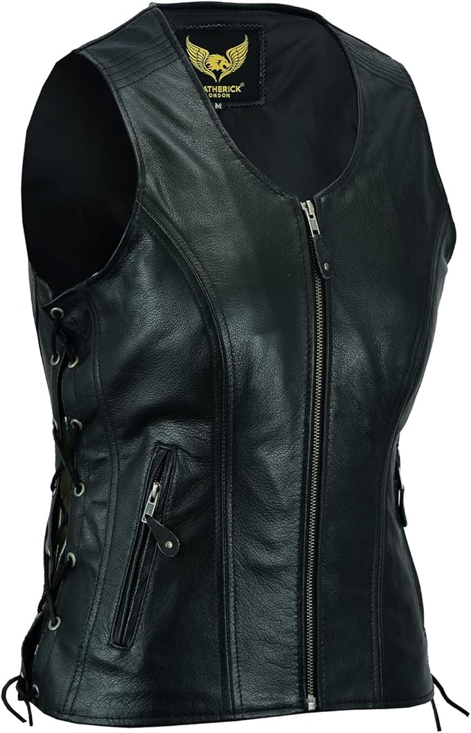 Women’s Black Genuine Leather Waistcoat – Top Grain Buffalo Sleeveless Vest