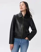 100% Leather Cropped Zip-Front Jacket – Premium Sheep Leather, Brass Hardware