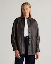 100% Leather Shirt Jacket – Classic Overshirt in Premium Sheep Leather