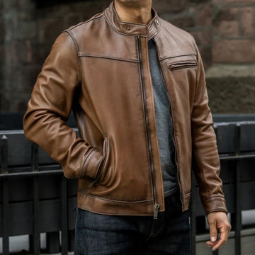 Men’s Black Coffee Full-Grain Leather Roadster Jacket – Handcrafted & Durable