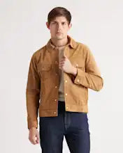 Italian Suede Trucker Jacket – Sustainable Calf Suede with Modern Detailing