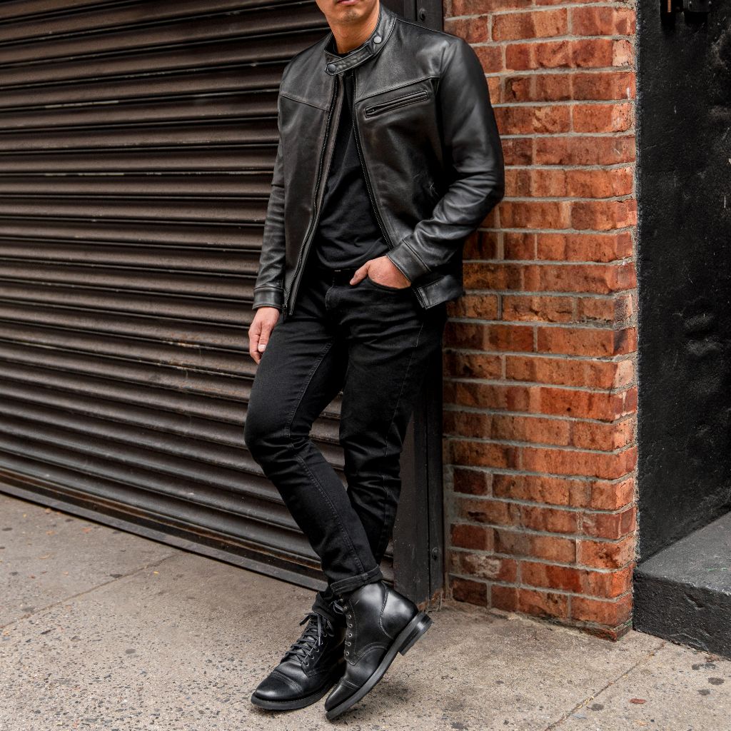 Men’s Black Coffee Full-Grain Leather Roadster Jacket – Handcrafted & Durable