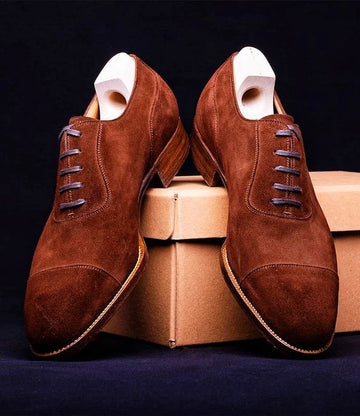Suede Brown Oxford Shoe with Cap Toe Design