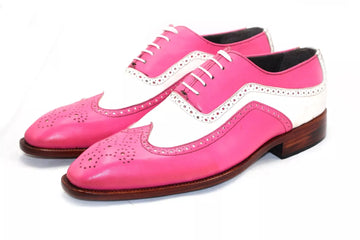 Men's Pink and White Brogue Wingtip Oxfords (Lace up)