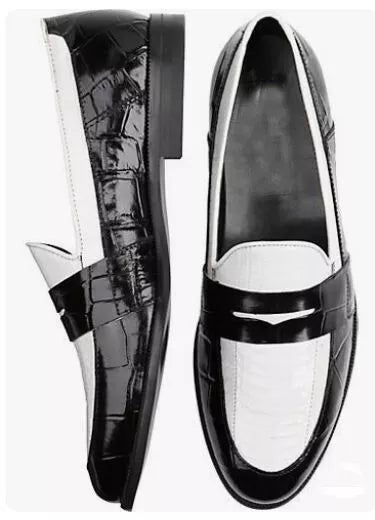 Monk Strap Loafer with Black Crocodile-Embossed Leather and White Leather Accents
