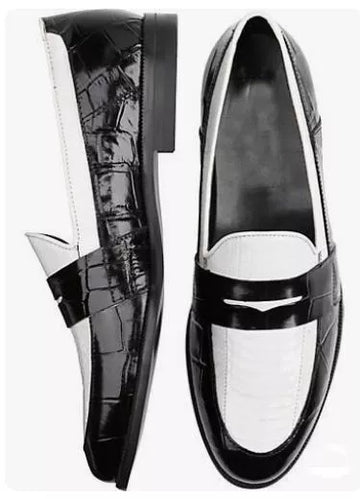 Monk Strap Loafer with Black Crocodile-Embossed Leather and White Leather Accents