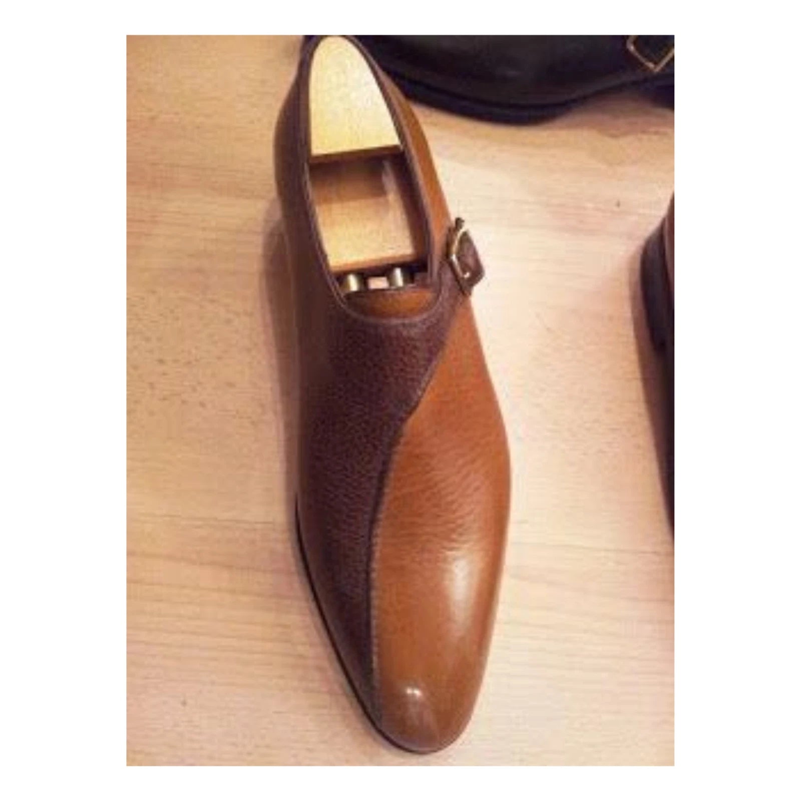 Two-Tone Leather Monk Strap with Smooth and Textured Leather Panels (Oxford)