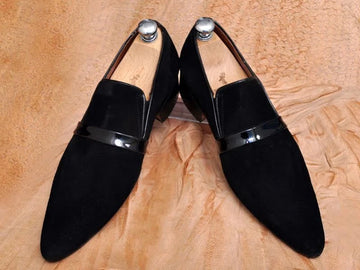 Black Suede Loafers with Leather Band