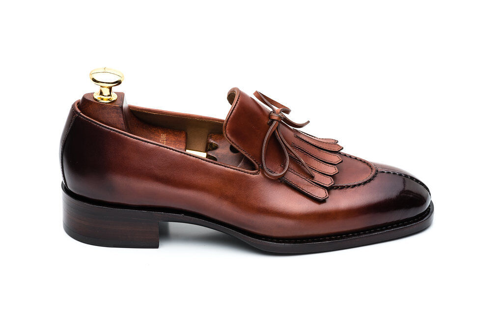 Tassel Loafer with Fringe Detailing in Two-Tone Leather