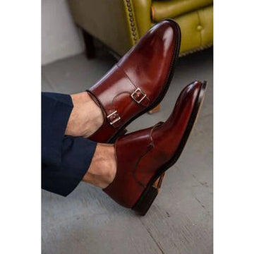 Men’s Double Monk Strap Dress Shoes in Hand-Patina Finish
