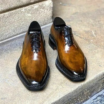 Handcrafted Pure Calf Leather Wholecut Lace-Up Oxford with Patina Finish and Goodyear Welt