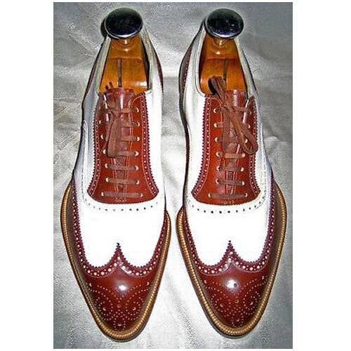 Classic Wingtip Brogue Oxford with White and Brown Leather Combination (Welted + Lace up)